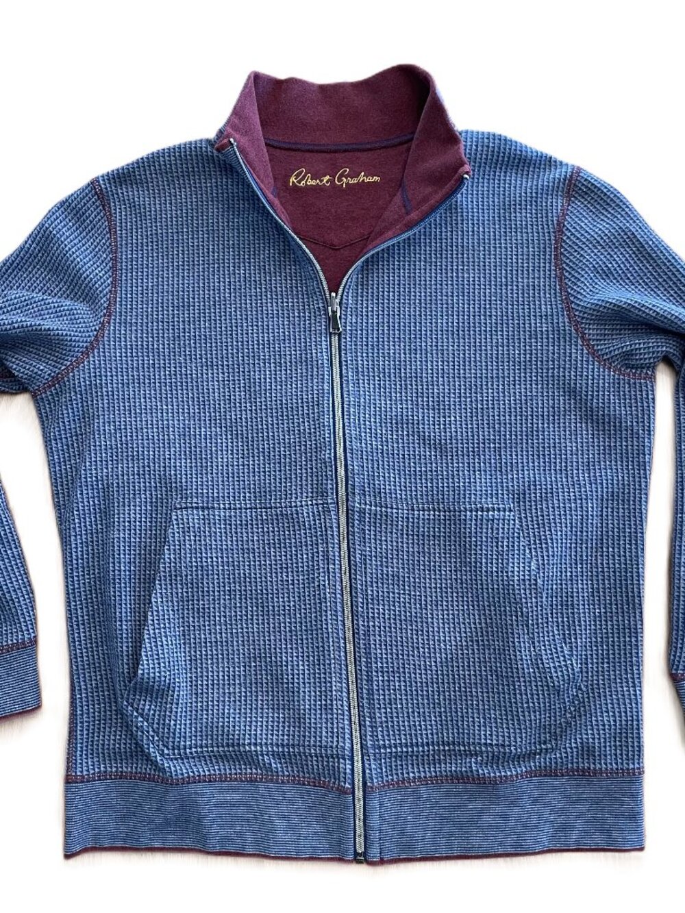 Robert Graham Mens Full Zip Reversible Long Sleeve Knit Houndstooth Sweater Sz M